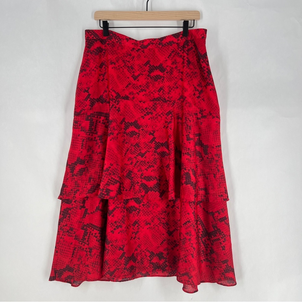 Ann Taylor Red Chiffon Snake Print Tiered Midi‎ Skirt NWT Size 12